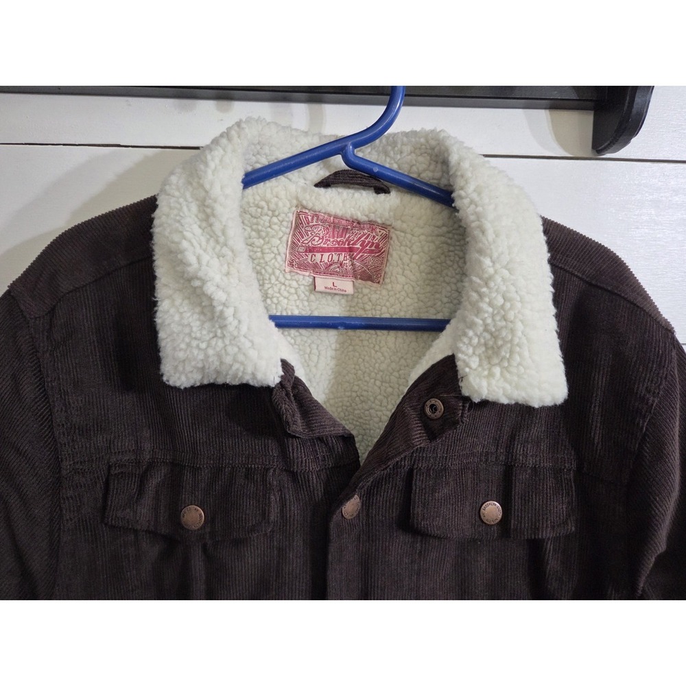 Brooklyn Cloth Mens Brown L Corduroy Sherpa Lined Trucker Jacket Snaps Nice - Picture 5 of 12
